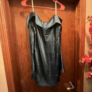 Lulu's Teal Satin Mini Dress